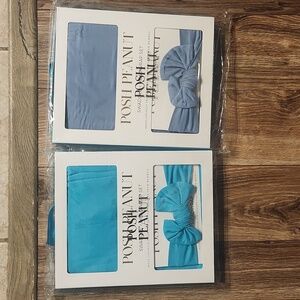 2 Posh Peanut Swaddle Headwrap Bow Set Blue Teal